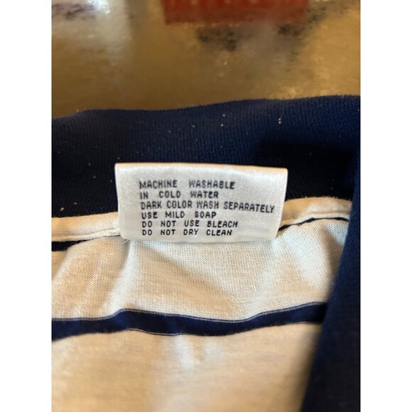 Vintage DEB Navy White Striped Crop Polo Embroidered Crest Short Sleeve Top Sz L - Picture 7 of 9
